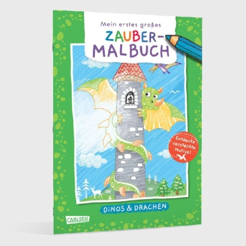Buchcover und Innenansicht für das Buch: Ausmalbilder für Kita-Kinder: Mein erstes großes Zauber-Malbuch: Dinos & Drachen