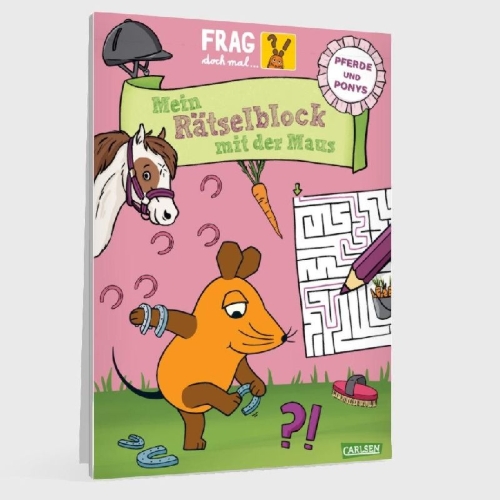 Buchcover und Innenansicht für das Buch: Frag doch mal ... die Maus: Mein Rätselblock mit der Maus - Pferde und Ponys