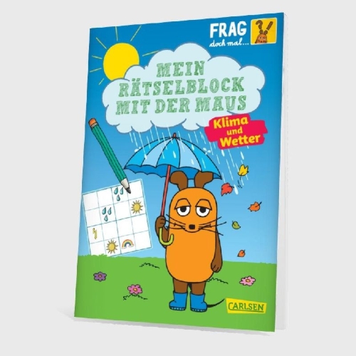 Buchcover und Innenansicht für das Buch: Frag doch mal ... die Maus: Mein Rätselblock mit der Maus - Klima und Wetter