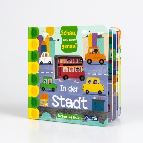 Buchcover und Innenansicht für das Buch: Schau, was passt genau? In der Stadt