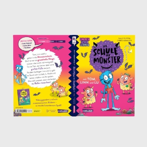 Buchcover und Innenansicht für das Buch: Die Schule der Monster mit Tom, Linn und Lu