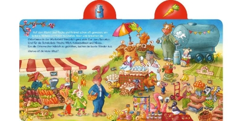 Buchcover und Innenansicht für das Buch: Die Hasenkinder in der Oster-Wimmel-Werkstatt