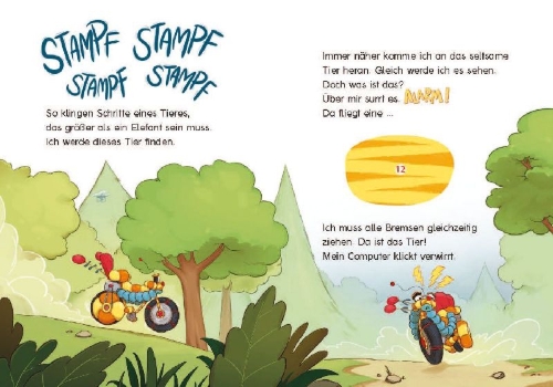 Buchcover und Innenansicht für das Buch: Tom Turbo - Lesestark - Das Ungeheuer im Waldsee