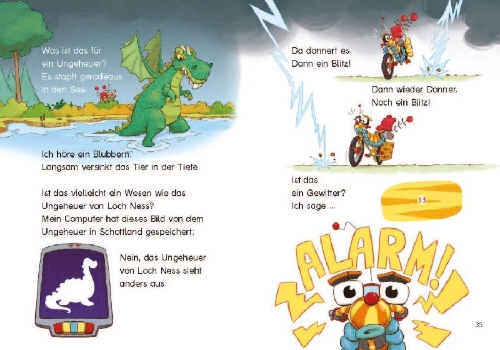 Buchcover und Innenansicht für das Buch: Tom Turbo - Lesestark - Das Ungeheuer im Waldsee