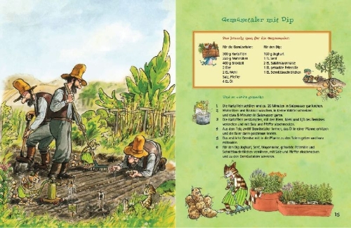 Buchcover und Innenansicht für das Buch: Kochen mit Pettersson und Findus