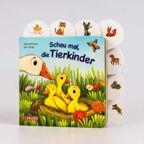 Buchcover und Innenansicht für das Buch: Schau mal, die Tierkinder