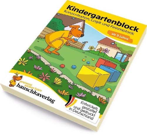 Buchcover und Innenansicht für das Buch: Kindergartenblock ab 3 Jahre - Konzentration, Logik, Feinmotorik