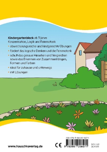 Buchcover und Innenansicht für das Buch: Kindergartenblock ab 3 Jahre - Konzentration, Logik, Feinmotorik