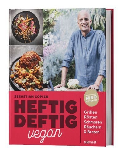 Buchcover und Innenansicht für das Buch: Heftig deftig vegan