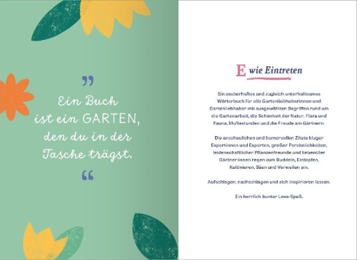 Buchcover und Innenansicht für das Buch: Wörterbuch für Gartenliebhaber