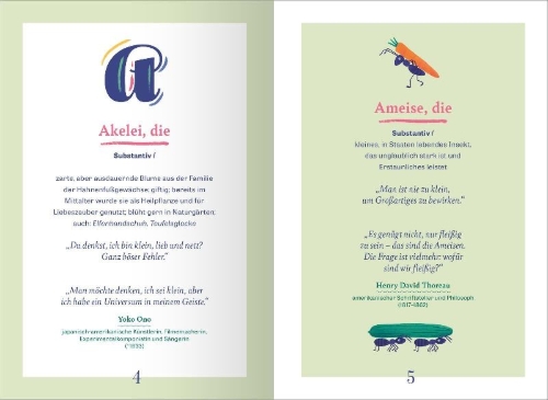 Buchcover und Innenansicht für das Buch: Wörterbuch für Gartenliebhaber