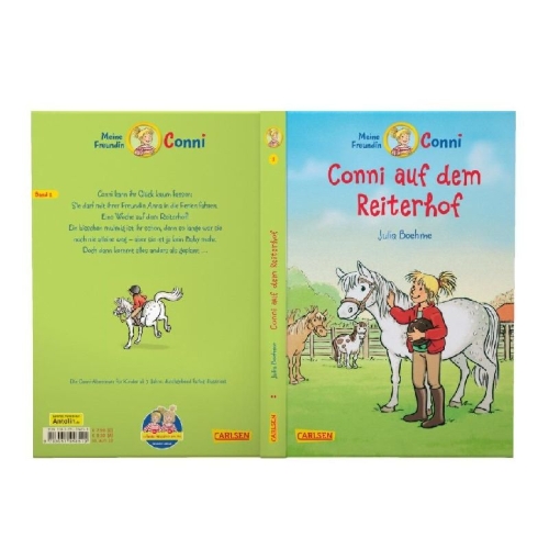 Buchcover und Innenansicht für das Buch: Conni auf dem Reiterhof (farbig illustriert)