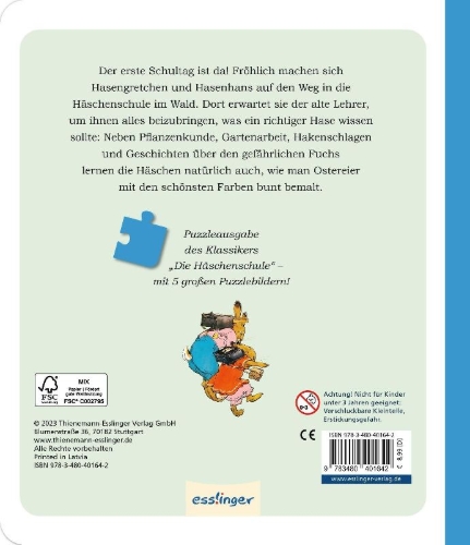 Buchcover und Innenansicht für das Buch: Die Häschenschule: Ein lustiges Puzzlebuch