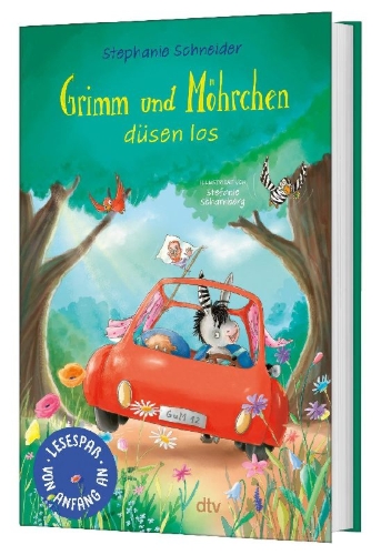 Buchcover und Innenansicht für das Buch: Grimm und Möhrchen düsen los