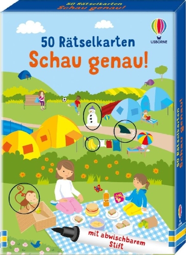 Buchcover und Innenansicht für das Buch: 50 Rätselkarten: Schau genau!