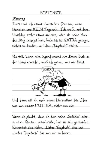 Buchcover und Innenansicht für das Buch: Diary of a Wimpy Kid