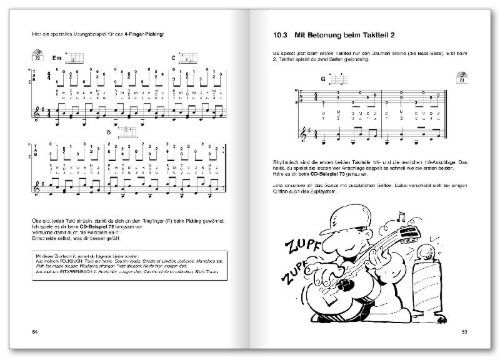 Buchcover und Innenansicht für das Buch: Peter Bursch's Zupftechniken für Gitarre