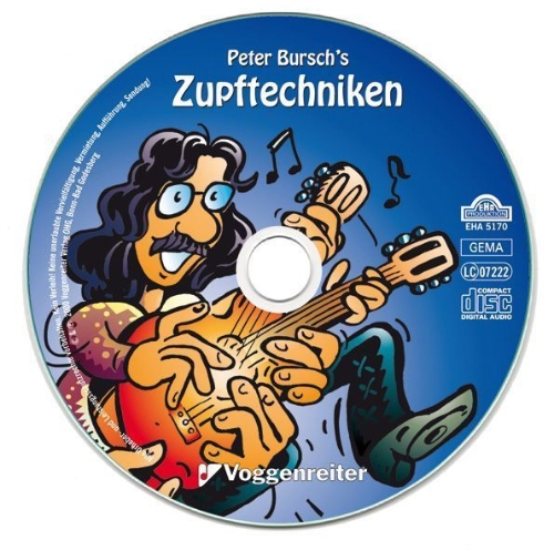 Buchcover und Innenansicht für das Buch: Peter Bursch's Zupftechniken für Gitarre