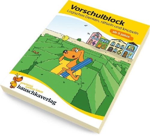 Buchcover und Innenansicht für das Buch: Vorschulblock - Logisches Denken, rätseln und knobeln ab 5 Jahre