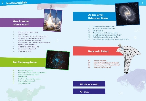 Buchcover und Innenansicht für das Buch: WAS IST WAS Naturwissenschaften easy! Schwarze Löcher! Giganten der Schwerkraft
