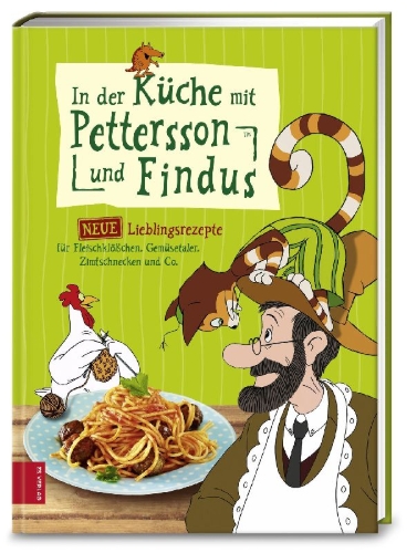 Buchcover und Innenansicht für das Buch: In der Küche mit Pettersson und Findus