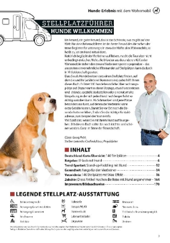 Buchcover und Innenansicht für das Buch: Stellplatzführer Hunde Willkommen