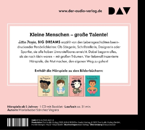 Buchcover und Innenansicht für das Buch: Little People, Big Dreams® - Teil 2: Ella Fitzgerald, Jane Austen, Coco Chanel, Muhammad Ali