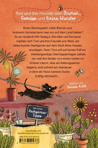 Buchcover und Innenansicht für das Buch: Die Stadtgärtnerin, Band 1 - Lieber Gurken auf dem Dach als Tomaten auf den Augen!