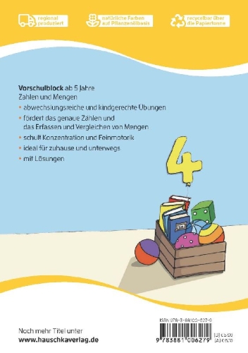 Buchcover und Innenansicht für das Buch: Vorschulblock - Zahlen und Mengen ab 5 Jahre, A5-Block