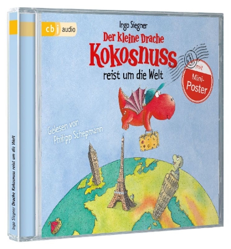 Buchcover und Innenansicht für das Buch: Der kleine Drache Kokosnuss reist um die Welt