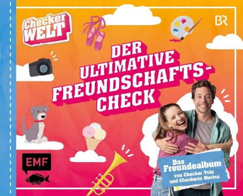 Buchcover und Innenansicht für das Buch: Der ultimative Freundschafts-Check - Das Freundealbum von Checker Tobi und Checkerin Marina