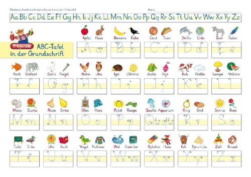 Buchcover und Innenansicht für das Buch: Fragenbär-Lerntafel: ABC-Tafel in der Grundschrift, 32 x 22,5 cm
