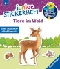 Buchcover und Innenansicht für das Buch: Wieso? Weshalb? Warum? junior Stickerheft - Tiere im Wald