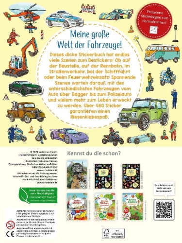 Buchcover und Innenansicht für das Buch: Das superdicke Stickerheft -  Fahrzeuge