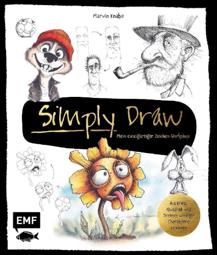Buchcover und Innenansicht für das Buch: Simply Draw - Mein einzigartiger Zeichen-Workshop für ausdrucksstarke Figuren