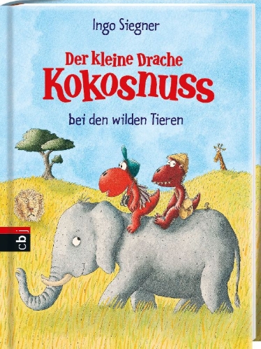 Buchcover und Innenansicht für das Buch: Der kleine Drache Kokosnuss bei den wilden Tieren