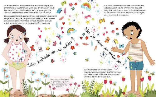 Buchcover und Innenansicht für das Buch: Von wegen Bienchen und Blümchen! Aufklärung, Gefühle und Körperwissen für Kinder ab 5