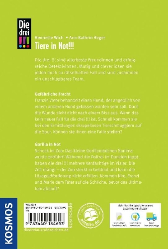 Buchcover und Innenansicht für das Buch: Die drei !!!, Gefährliche Fracht / Gorilla in Not (Doppelband)
