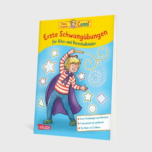 Buchcover und Innenansicht für das Buch: Conni Gelbe Reihe (Beschäftigungsbuch): Erste Schwungübungen für Kita- und Vorschulkinder