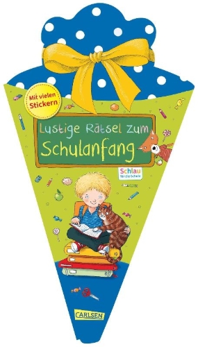 Buchcover und Innenansicht für das Buch: Schlau für die Schule: Lustige Rätsel zum Schulanfang (Schultüte blau)