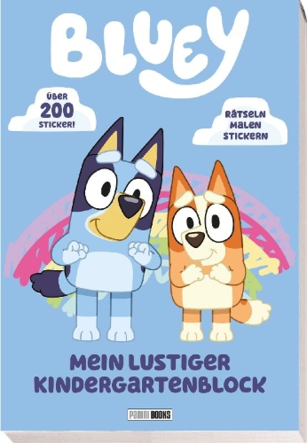 Buchcover und Innenansicht für das Buch: Bluey: Mein lustiger Kindergartenblock