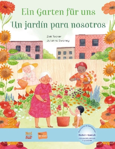Buchcover und Innenansicht für das Buch: Ein Garten für uns. Deutsch-Spanisch