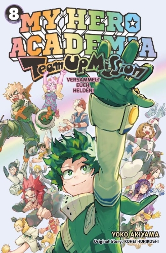 Buchcover und Innenansicht für das Buch: Boku no Hero Academia: Team Up Mission