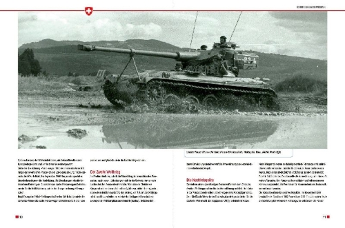 Buchcover und Innenansicht für das Buch: Panzerfahrzeuge der Schweizer Armee