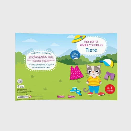 Buchcover und Innenansicht für das Buch: Mein buntes Anzieh-Stickerbuch: Tiere
