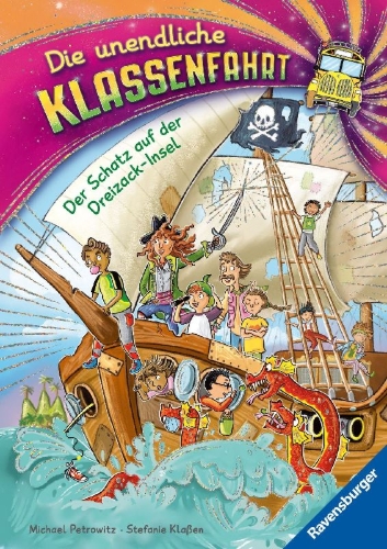 Buchcover und Innenansicht für das Buch: Die unendliche Klassenfahrt - Der Schatz auf der Dreizack-Insel