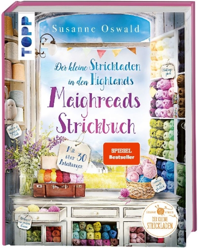 Buchcover und Innenansicht für das Buch: Der kleine Strickladen in den Highlands. Maighreads Strickbuch.