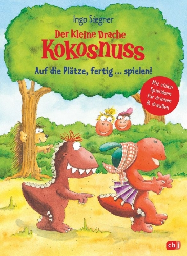 Buchcover und Innenansicht für das Buch: Der kleine Drache Kokosnuss - Auf die Plätze, fertig ... spielen!