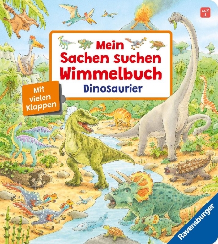 Buchcover und Innenansicht für das Buch: Mein Sachen suchen Wimmelbuch: Dinosaurier