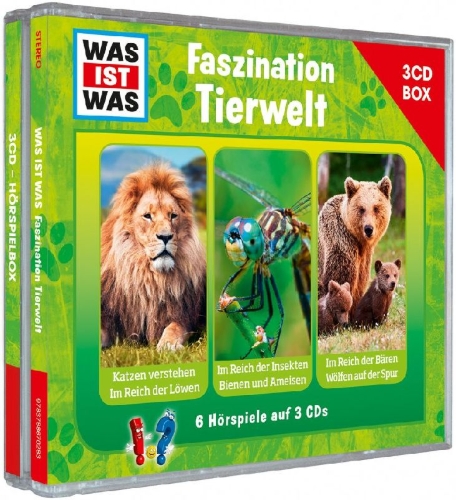 Buchcover und Innenansicht für das Buch: WAS IST WAS 3-CD-Hörspielbox Faszination Tierwelt